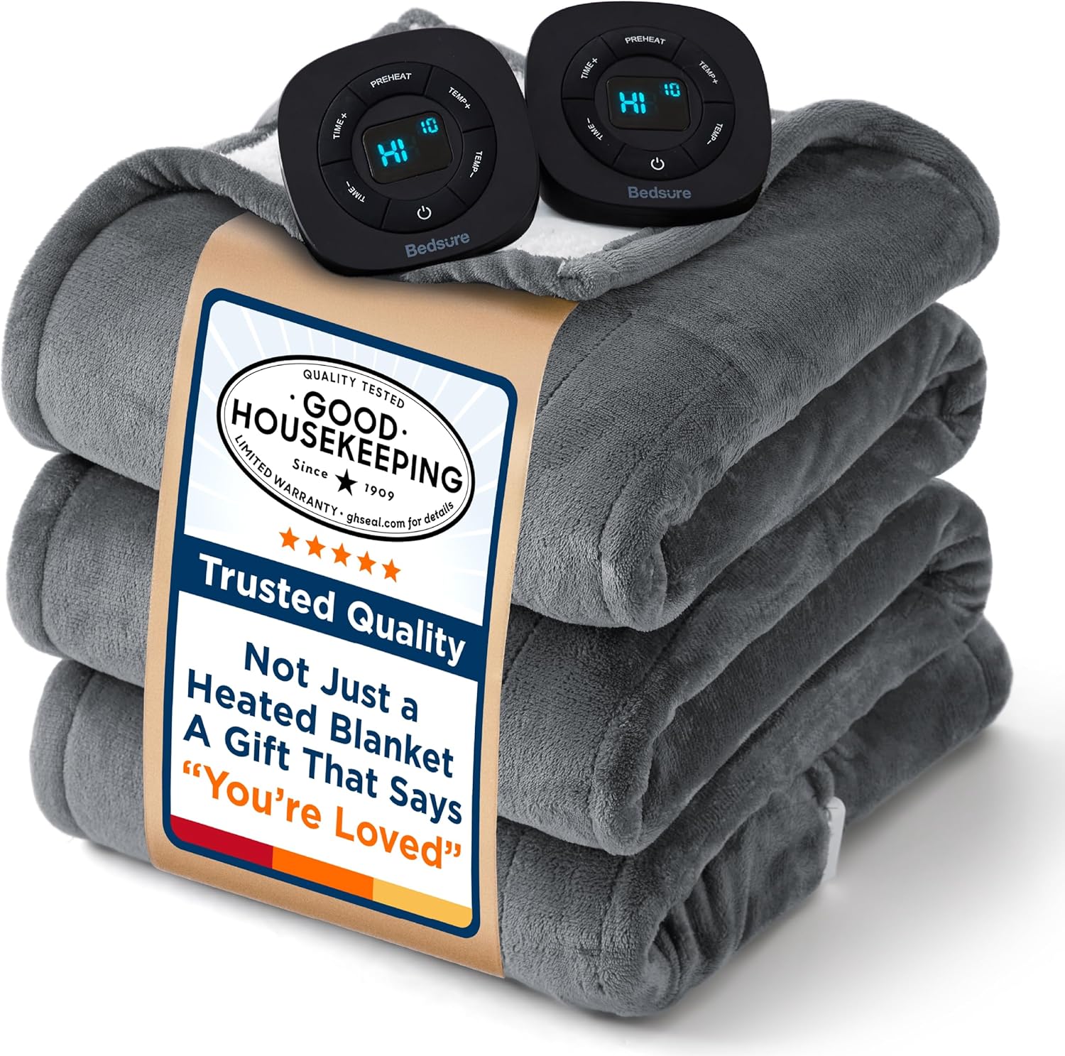 Heated Blanket Throw Blanket - Fast Heating Electric Blanket, Soft Flannel Heated Throw with 4 Time Settings, 6 Heating Settings, Warm Gifts for Grandma & Grandpa & Seniors (50“X60”, Grey)