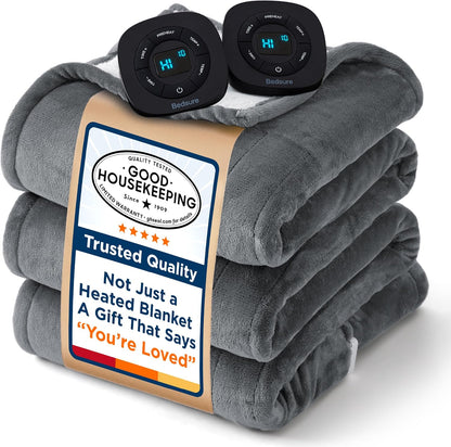 Heated Blanket Throw Blanket - Fast Heating Electric Blanket, Soft Flannel Heated Throw with 4 Time Settings, 6 Heating Settings, Warm Gifts for Grandma & Grandpa & Seniors (50“X60”, Grey)