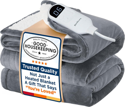 Heated Blanket Throw Blanket - Fast Heating Electric Blanket, Soft Flannel Heated Throw with 4 Time Settings, 6 Heating Settings, Warm Gifts for Grandma & Grandpa & Seniors (50“X60”, Grey)